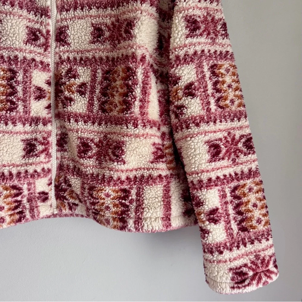 Lucky Brand Aztec Print Sherpa Full Zip Jacket Size XL